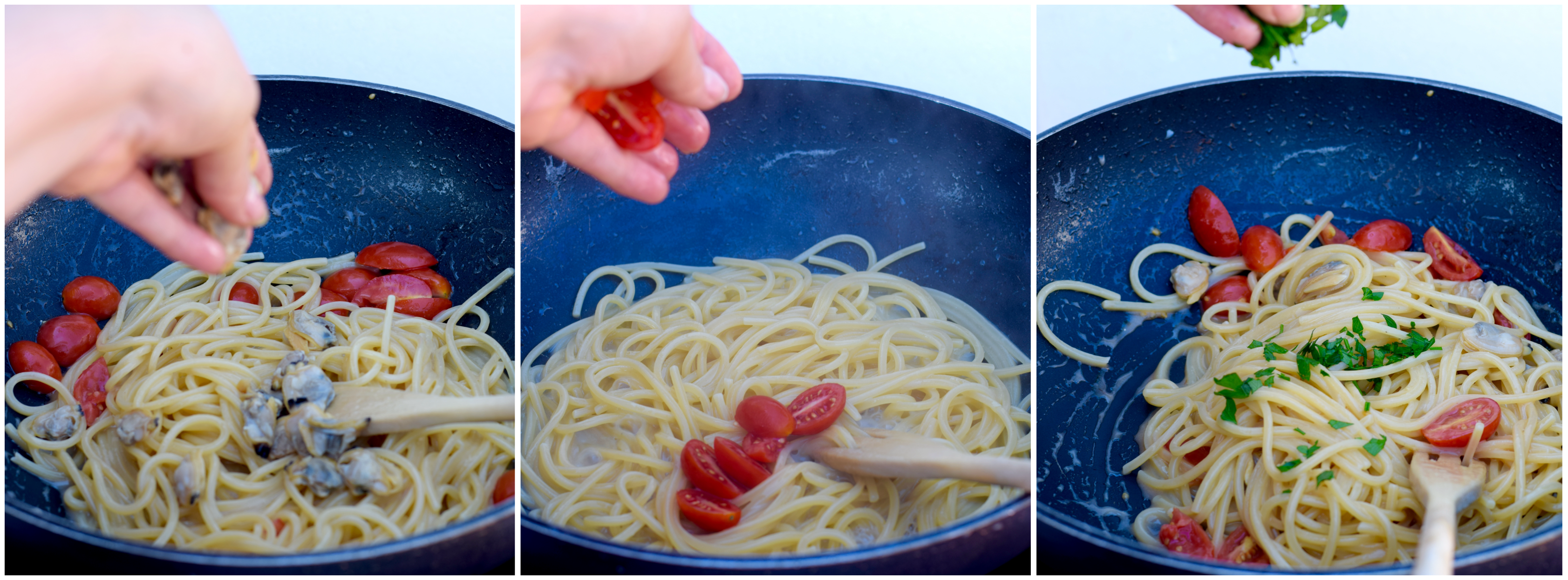 foto tutorial per la realizzazione della ricetta napoletana dello spaghetto alle vongole